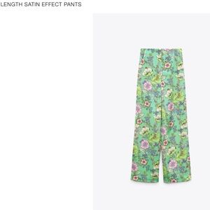 Zara Fun Floral Green Print Wide Leg Pant